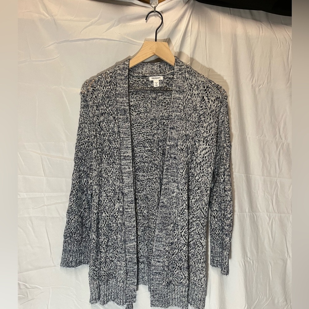 Westport Blue and White Open Knit Cardigan - Picture 4 of 10